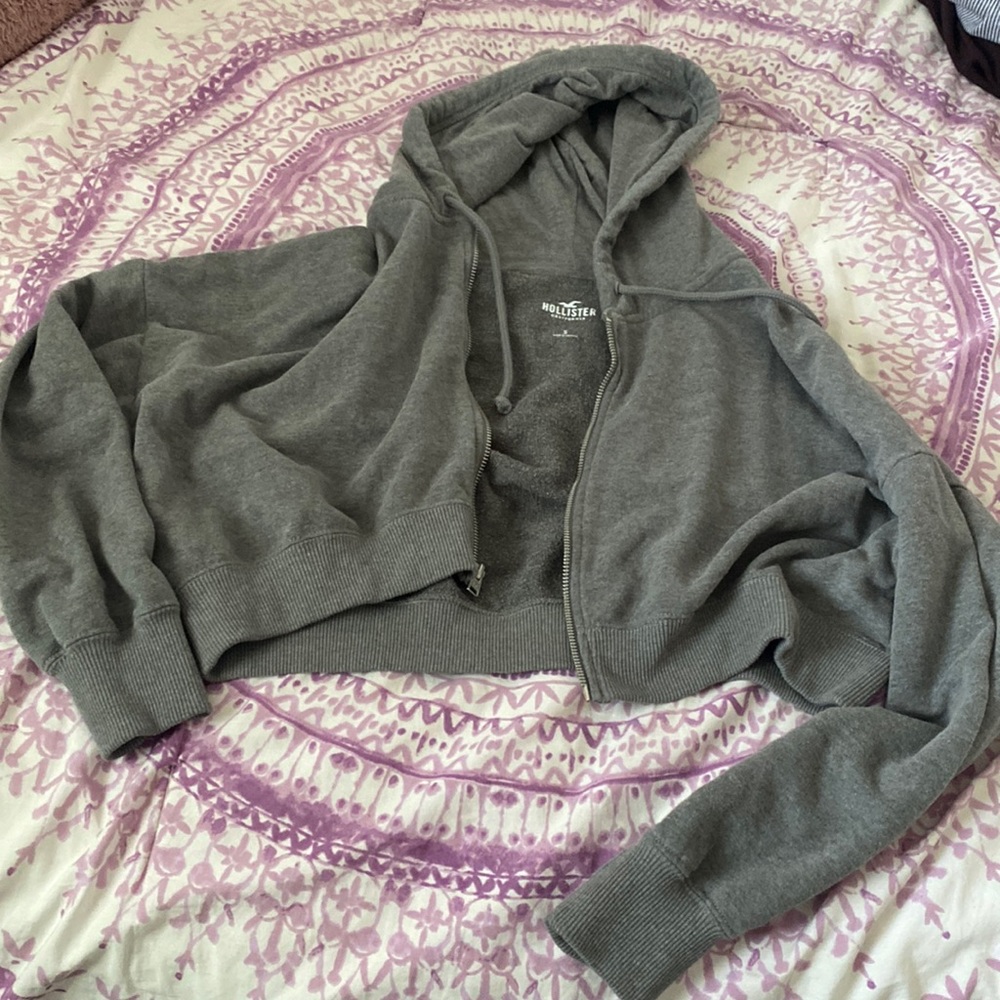 Dark grey cropped zip up hoodie